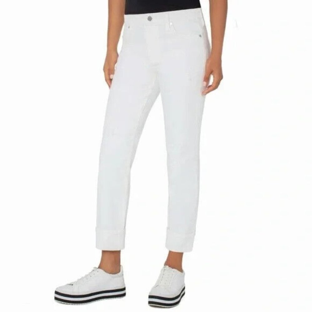 Liverpool Jeans Eco High Rise Girlfriend Jeans Bone White Destructed NWT Size 29